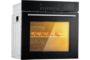 CUISINAID 24" Electric Single Wall Oven, 2.5Cu.ft with 8 Baking Modes, 70L Electric Convection Oven, with Air Frying Function, 3000w, 3D Surround Heating with Double-Layered Glass Door, Timer, Touch Control