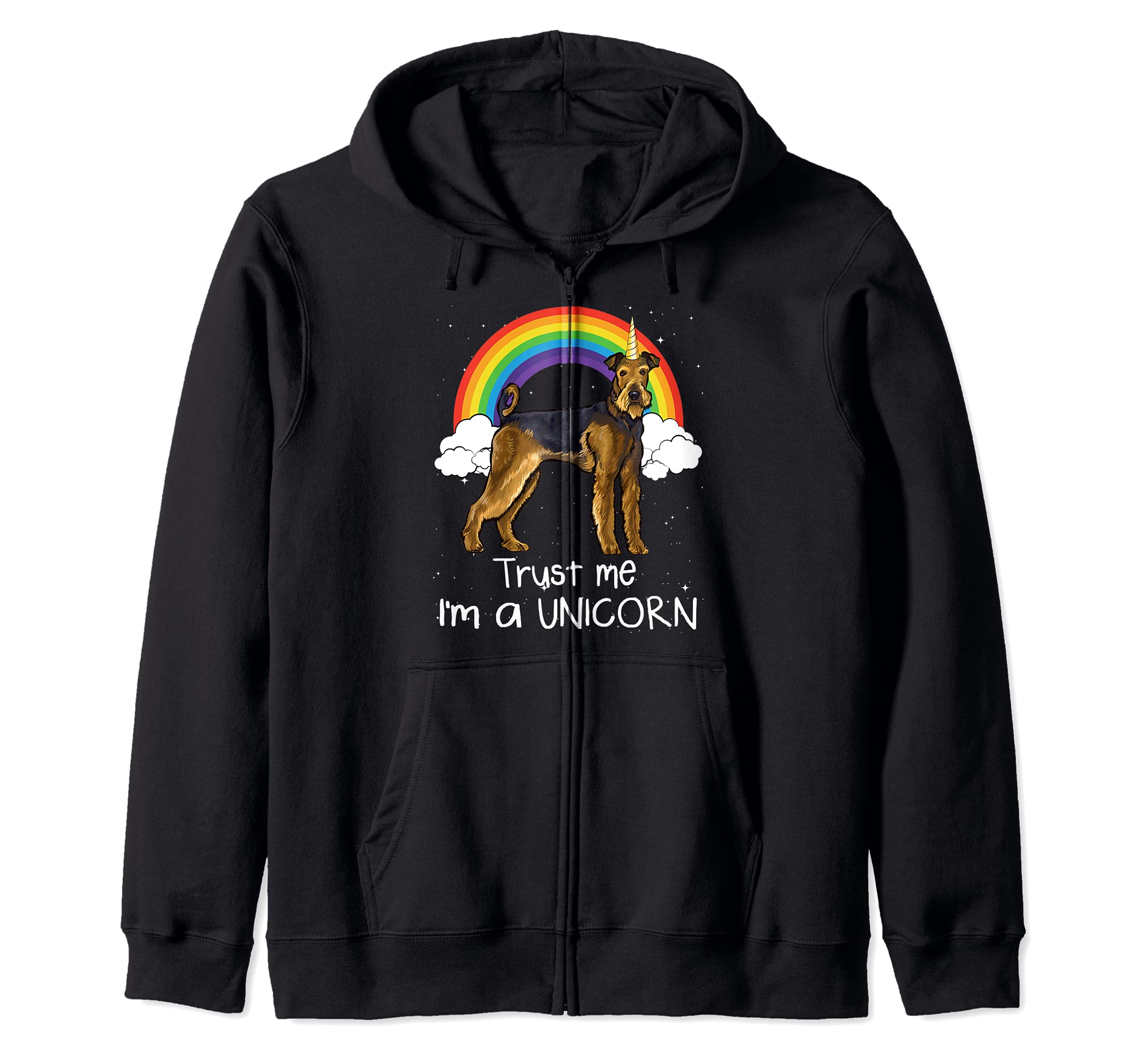 Rainbow Airedale Terrier Trust Me I'm A Unicorn Dog Zip Hoodie