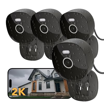 Famviva 2K Security Camera Wired, Outdoor/Indoor for Home, Pet, Baby, Nanny, IP65 Waterproof Color Night Vision, White Light & Siren, Recording, Motion Detection, Works with Alexa,Black-4P