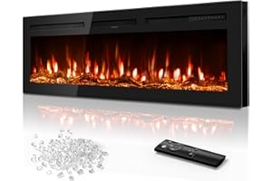 TEHANLD 60 Inch Electric Fireplace in-Wall Recessed and Wall Mounted, Ultra-Thin Linear Fireplace Heater 750/1500W with Realistic Flame, Higher Temperatures & Lower Noise, Log Set & Crystal Options