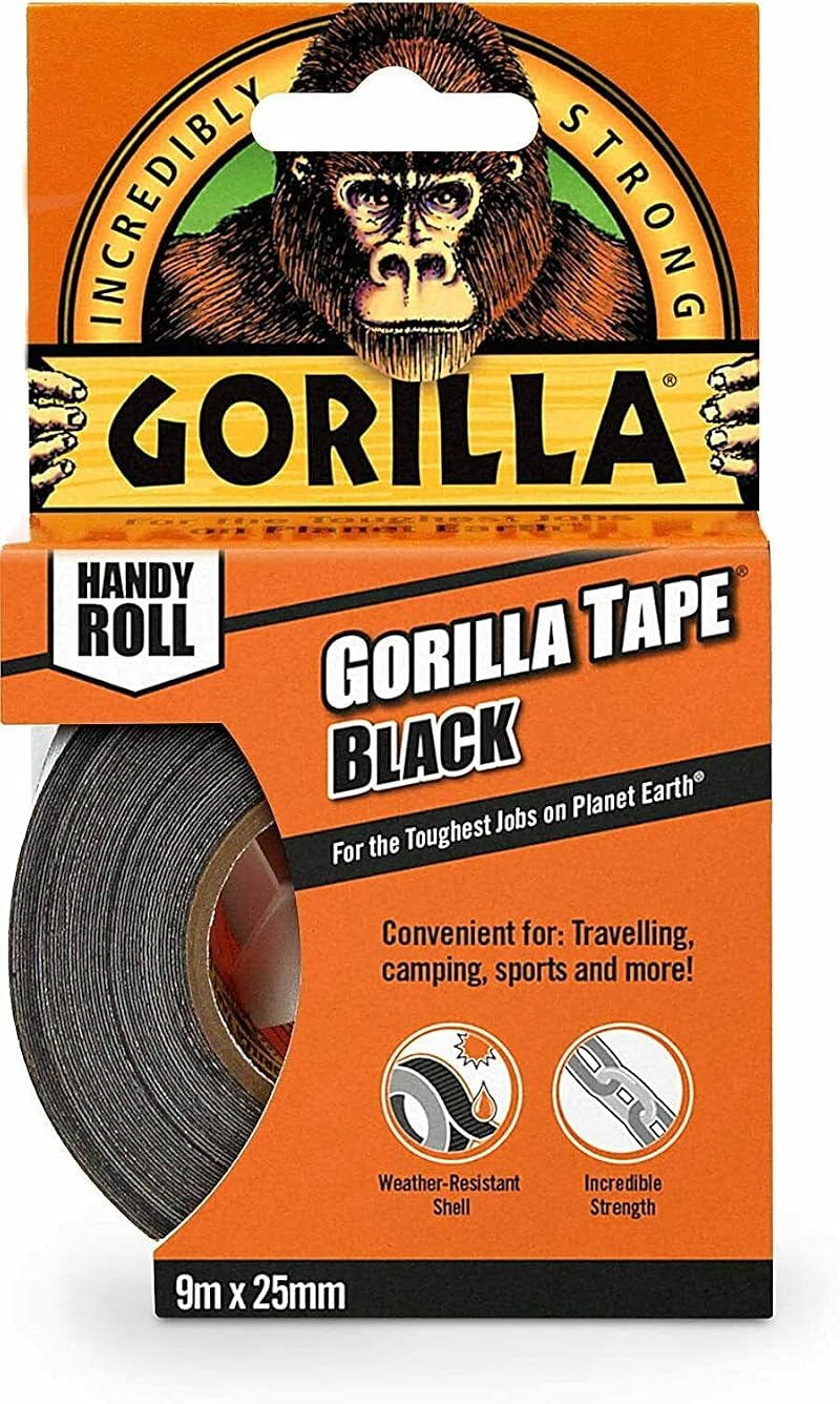 Gorilla Handy Roll Black Tape 9m x 25mm Tough Cloth for DIY Building Landscaping