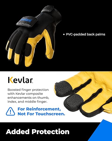 TOOLANT WATERPROOF WINTER LEATHER WORK GLOVE MEN, THOR SERIES, HEAVY DUTY MECHANIC GLOVES, WARM 3M INSULATE LINING, TOUCHSCREEN, WITH IMPACT PROTECTION, MEDIUM