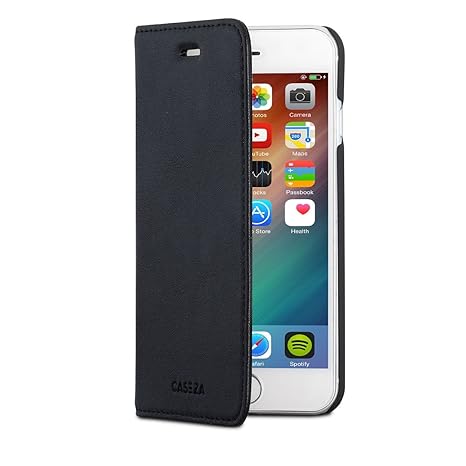 CASEZA iPhone 6 / 6s Kunstleder Flip Case Oslo Schwarz - Ultra schlanke PU Leder Hülle Ledertasche Lederhülle für Das Origina
