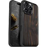 Carveit Magnetic Wooden Case for iPhone 16 Pro Case, Solid Wood & Black Soft TPU Shockproof Cover, Compatible with MagSafe Wireless Chargers (Natural Grain) Blackwood