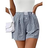 Lomon Womens Boxer Shorts Casual Summer Pajama Lounge Sleep Pj Gingham Plaid Shorts Y2K Beach Bottoms