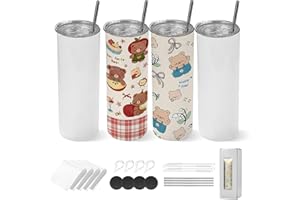 VEVOR Sublimation Tumblers, 4 Pack, 20 oz Skinny Straight Tumblers Bulk, Stainless Steel Sublimation Cups with Lids and Straw