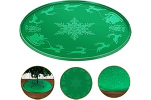 LURKA 31 Inch Christmas Tree Stands Mat with Embossed Christmas Design, Heavy Duty Christmas Tree Floor Protector, Waterproof Under Tree Pad for Christmas Tree Stand, Christmas Tree Floor Mat （Green）