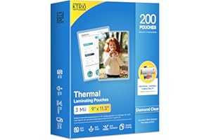 KTRIO 200 Pack Laminating Sheets, Hold 8.5 x 11 Inches, 3 MIL Thermal Laminating Pouches, 9 x 11.5 Laminate Sheets for Laminator, Clear Lamination Sheet Paper, Letter Size, Office School Home Supplies
