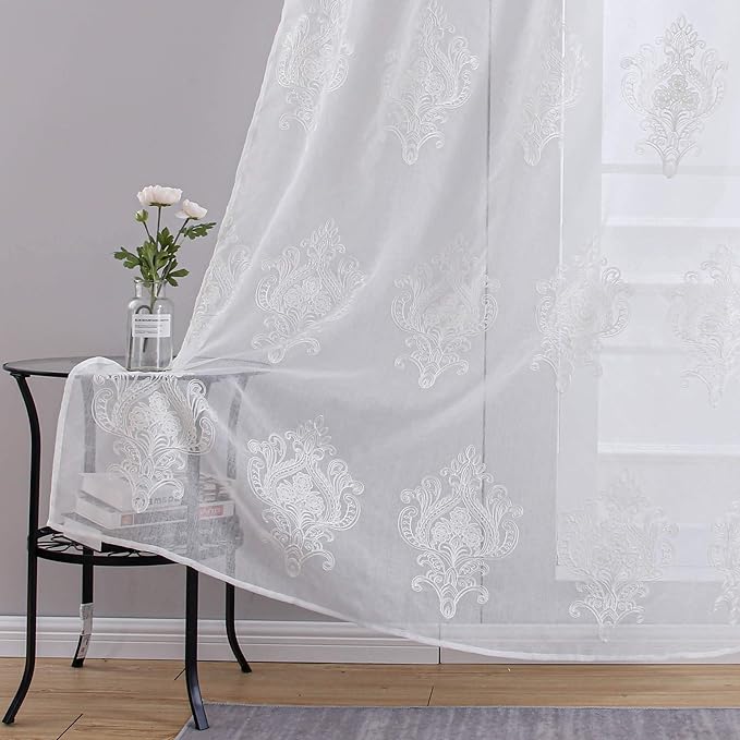 Top Finel Embroidered Voile Curtain Lace Panel Eyelet Net Window Panel