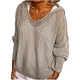GORGLITTER Women's Beach Cover Up Crochet Sweater Boho Summer Vacation Outfits Long Sleeve Pullover Hoodie Knitwear