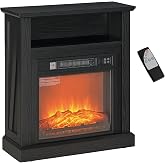 HOMCOM 27" Freestanding Electric Fireplace with Mantel Surround Black | Replaceable Fireplace Insert Heater, Adjustable Flame Effect, Realistic Log, Timer, Remote, 1400W, for Living Room