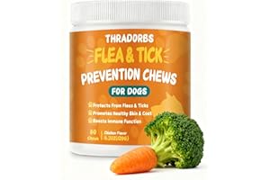 THRADORBS Flea and Tick Prevention for Dogs Chewables, 60 Chews, Natural Dog Flea and Tick Treatment Chewable Supplement for All Breeds & Ages, Chicken Flavor