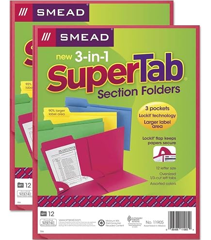 Amazon.com : Smead 3-in-1 SuperTab Section Folder, 1/3-Cut