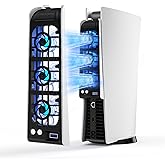 NEWDERY Cooling Fan for PS5, Upgraded 9-Blades & Larger Fan Quiet Cooler with Auto Speed, Extra USB3.0 Port & LED Light for PS5 Only, Not for PS5 Slim/Pro, White