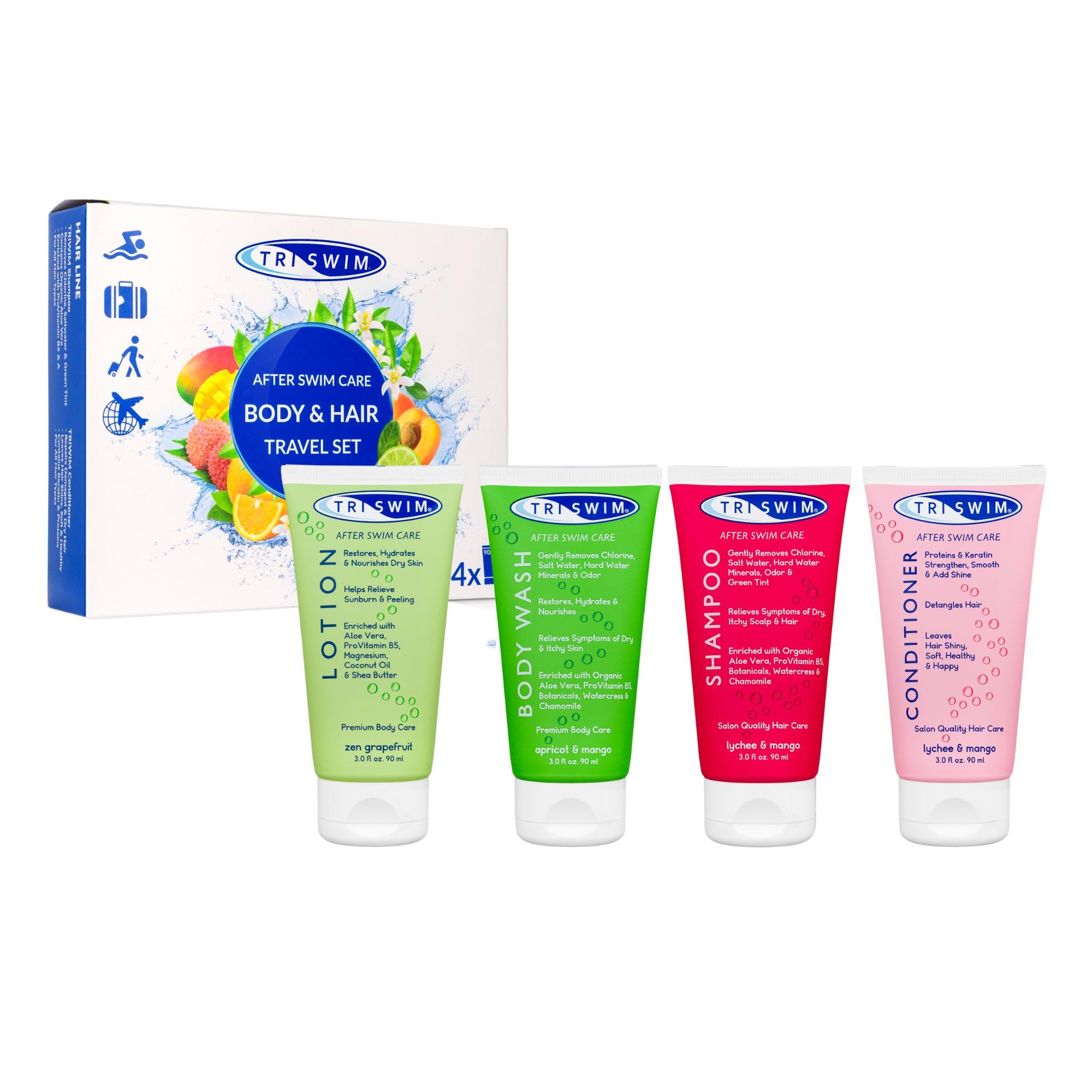 TRISWIM Premium Anti-chlorine After Swim Cosmetics Bundle For Swimmers (4x90ml)