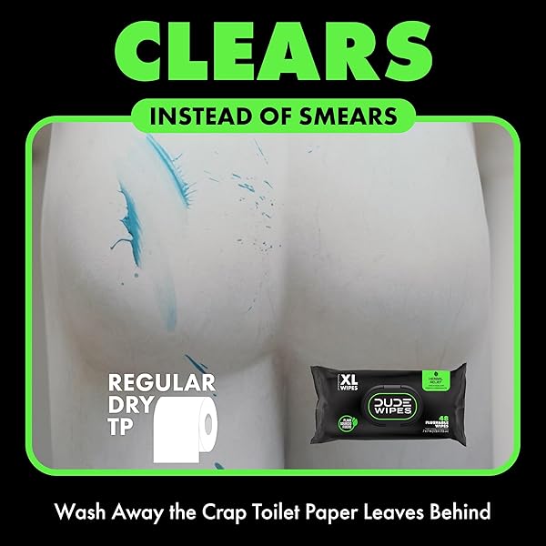 DUDE WIPES – FLUSHABLE WIPES – 6 PACK, 288 WIPES – HERBAL RELIEF EXTRA-LARGE WET WIPES – WITCH HAZEL & GERANIUM ESSENTIAL OILS – SEPTIC AND SEWER SAFE BUTT WIPES FOR ADULTS