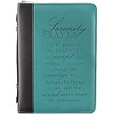 Teal Faux Leather Bible Cover for Women | Inspirational Serenity Prayer | Zippered Case for Bible or Book with Handle, Large