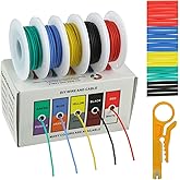 BOJACK 22 AWG Flexible Silicone Wire Electric Wire Hook up Wire Kit 300V Cables with Plus 20 φ3mm Heat Shrink Tubings and a Mini Wire Stripper(5 Colors 19.69Ft Each Color, 22AWG)