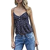 Women Floral Print Cami Top Y2k Spaghetti Strap Lace Camisole Fairy Grunge Scoop Neck Button Down Tie Back Tank Top