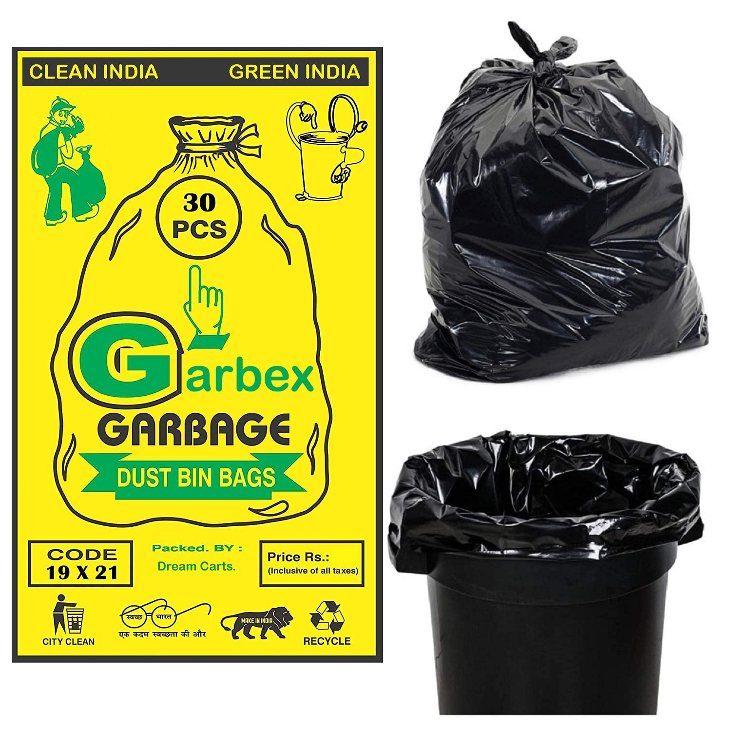 Garbex Biodegradable pack of 6 recyclable waste trash bags. Medium 15 L