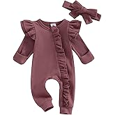 FYBITBO Infant Baby Girl Clothing Waffle Knit Romper Ruffle Jumpsuit Zipper Onesie Outfit Newborn Coming Home Clothes