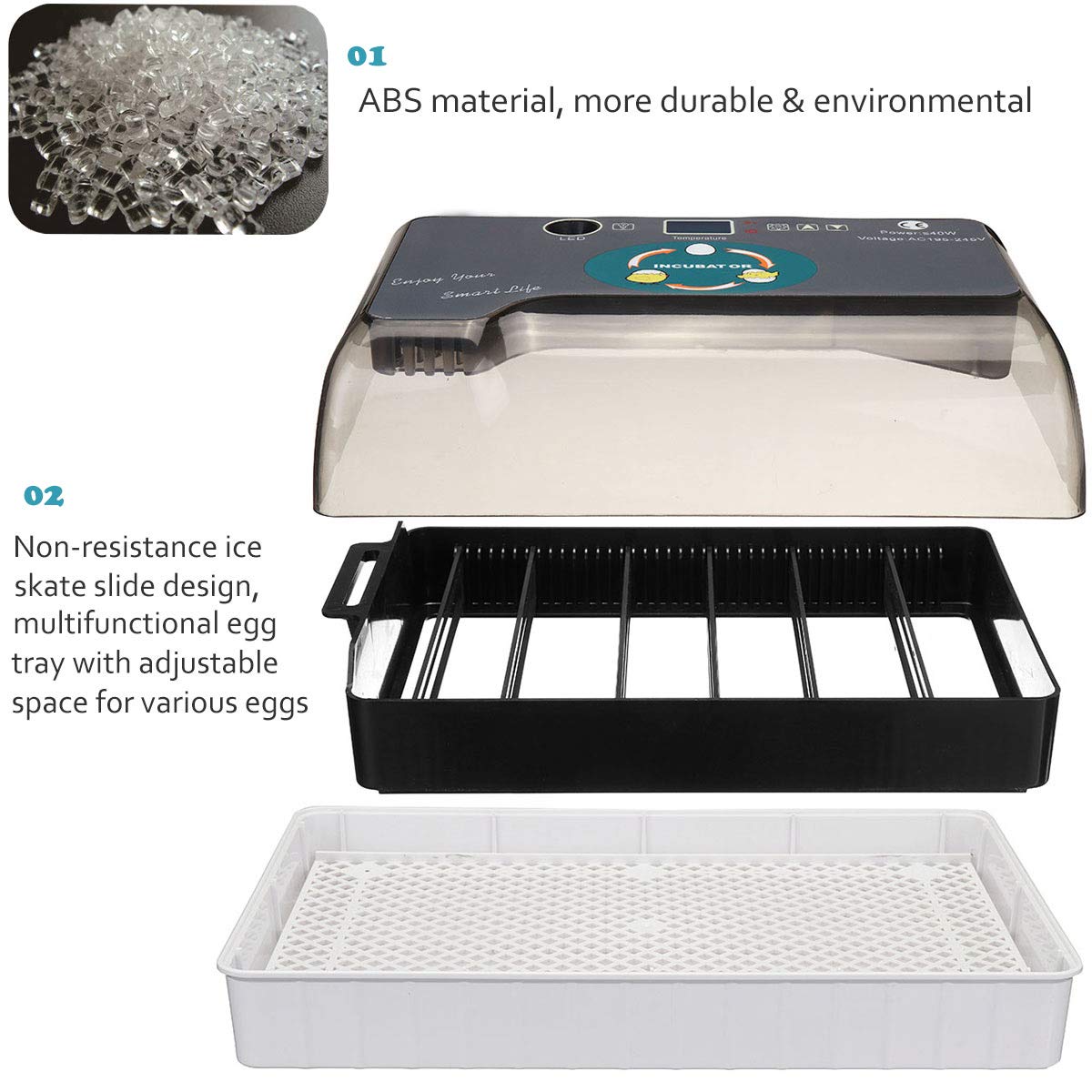Upgraded Egg Incubator Automatic Incubator YZmoffer Digital Fully Automatic 12 Eggs Incubator for Chicken Eggs, Poultry Hatcher for Chickens Ducks Goose Birds (Black-12eggs)