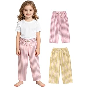 JOYTHREADS Toddler Boys Girls Cotton Linen Pants 2-Pack Kids Summer Lightweight Striped Long Pants 2-7 Years