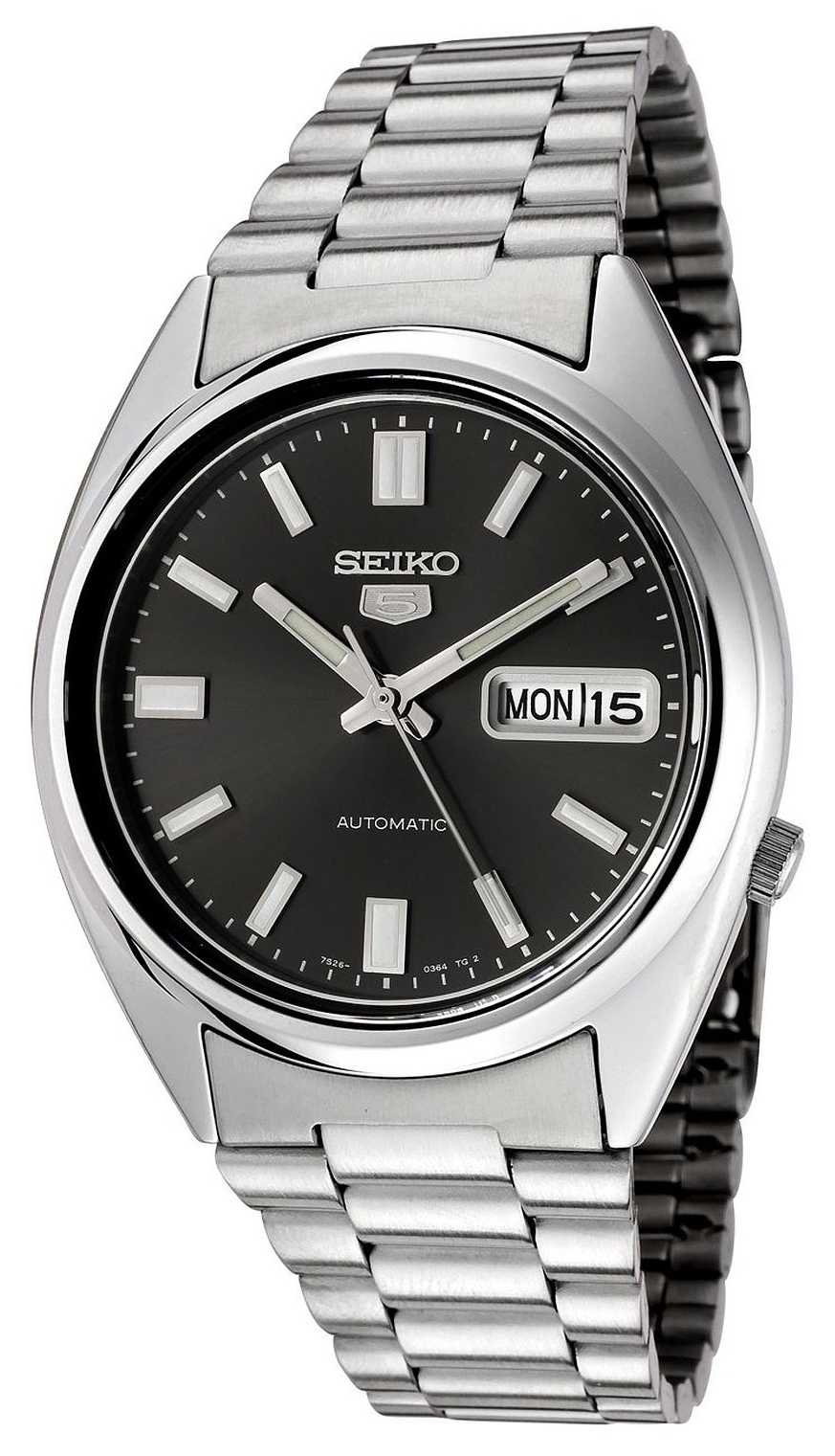 Reloj automático SEIKO 5 para hombre SNXS79 con esfera negra y pulsera plateada de acero inoxidable