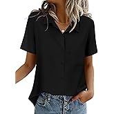 Zeagoo Women Blouses Short Sleeve Button Down Shirts Business Casual Dressy Work Tops Summer Spring Clothes