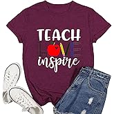 Ascrazy Womens Teacher Shirt Teach Love Inspire T-Shirt Teacher Life Tee Tops