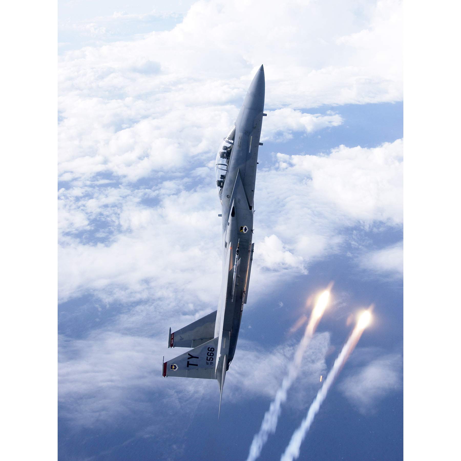 Allen Military USA F-15D Fighter Jet Flares Photo Large Wall Art Poster Print Thick Paper 18X24 Inch