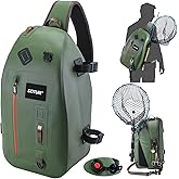 Goture Waterproof Fly Fishing Sling Pack, IPX8 840D TPU Fishing Sling Bag, 13L Tackle Backpack with Rod Holder,Airtight Zipper,Exhaust Valve,Adjustable Strap for Kayaking,Wadering,Hiking