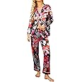 Ekouaer Silk Satin Pajamas Women's Long Sleeve Pj Set Soft Button Down 2 Piece Sleepwear Loungewear S-XXL