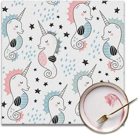 Amazon ランチョンマット テーブルマット 子供用 キッズ ベビー 可愛い かわいいタツノオトシゴのユニコーン 耐える 断熱 滑り止め 摩擦 お手入れ簡単 保育園 幼稚園 学校 家庭用 4枚 ランチョンマット オンライン通販