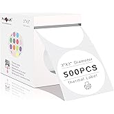 PARLAIM 3 Inch Thermal Sticker Labels - Self-Adhesive Circle Direct Thermal Labels, 500 Per Round Roll for DIY Design, QR Code, Name Tag - White