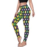Eciodci Women's Mardi Gras Leggings 3D Printed Mask Fleur De Lis High Waist Stretchy Carnival Party Tight Pants for Women