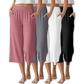 Neer 4 Pack Women's Capri Pants Wide Leg Capris Yoga Sweatpants Lounge Loose Fit High Waist Workout Cropped Pants with Pocket