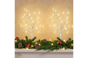HipTree 2-Pack Lighted Christmas Halloween Fall Tree Decorations Indoor, 2ft Birch Tree with LED Lights, Small Tabletop Christmas Tree with Lights, Warm White Battery- Powered Fairy Light Spirit