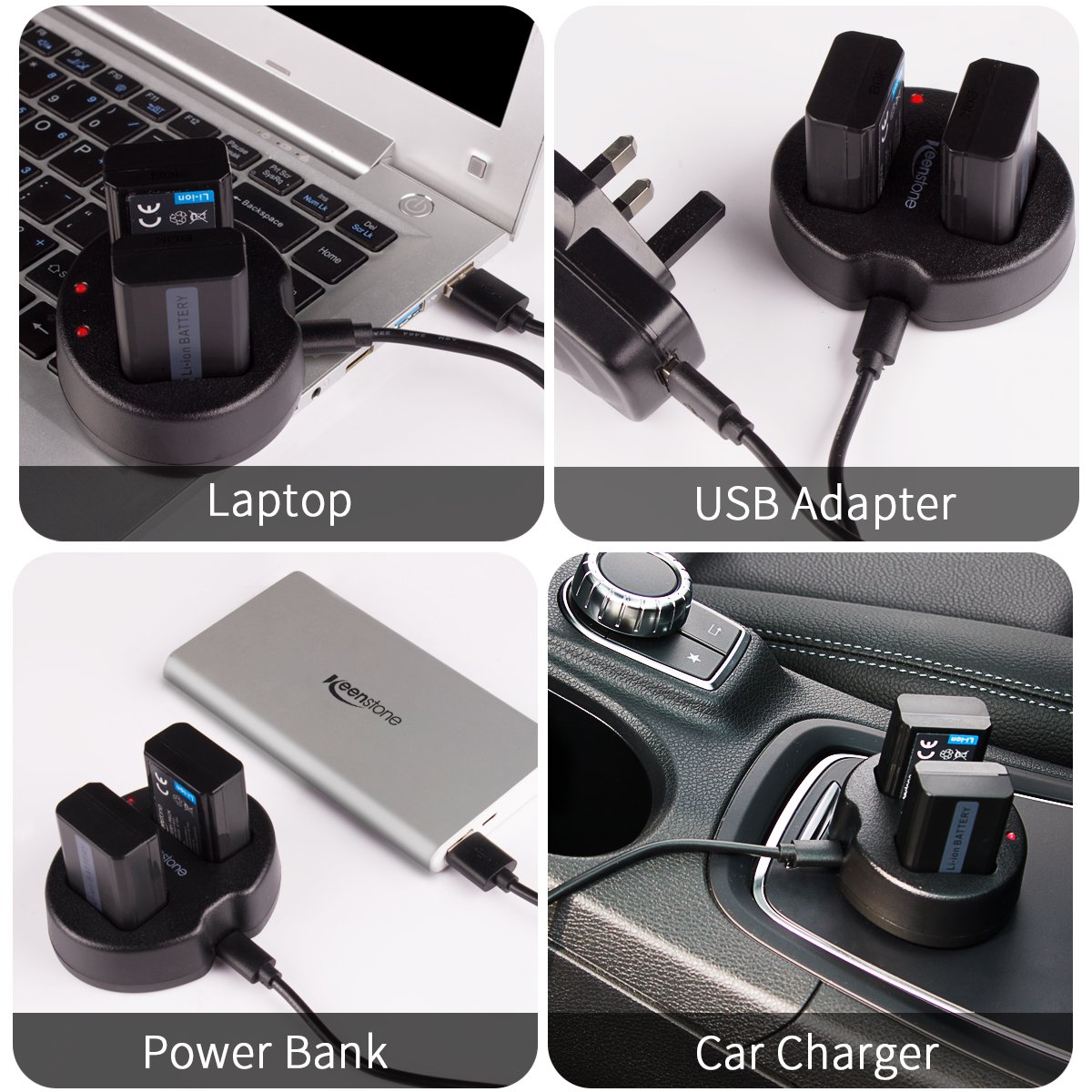 NP FW50 keenstone Camera Battery (2-Pack) and Rapid Dual Charger for Sony NEX 3/5/7 series, SLT-A series, Alpha series (Micro USB Input Charger, 1100mAh, Air Dust Blower Included)