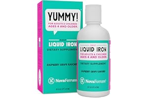 NovaFerrum Yummy 16 Fl Oz | Liquid Iron Supplement for Ages 4 & Up | 18mg of Iron/Tbsp | Gluten Free | Sugar-Free | Raspberry Grape