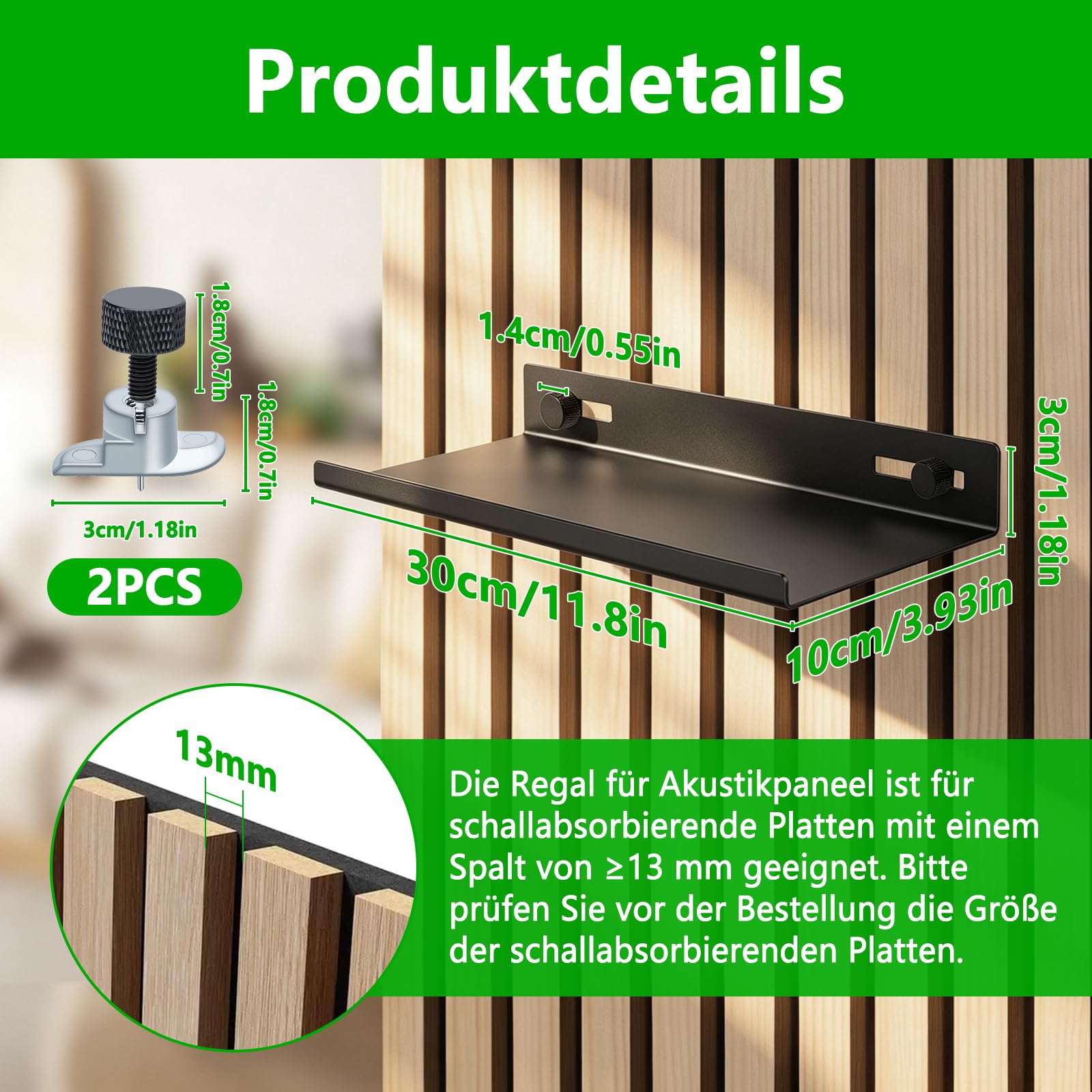 Hysagtek Regal für Akustikpaneel - 1 Stück Metall Zubehör Akustikpaneele Ohne Bohren, Schwarze Schweberegal für Wohnzimmer Schlafzimmer, Büro (30 * 10 cm) 2