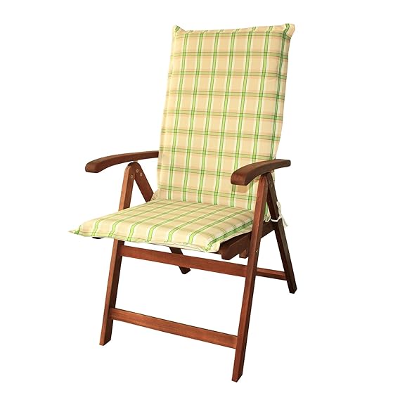 IND-70412-AUHL Sitzauflage Hochlehner Comfort, karierte Polsterauflage mit Reißverschluss, 120 x 50 x 5 cm, Karo Grün