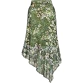 Milumia Women's Floral Ruched Ruffle Midi Skirt Drawstring Asymmetrical Hem Fairy Skirts