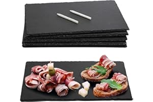 Hacaroa 6 Pieces Slate Cheese Board, 12" x 8" Black Charcuterie Boards Natural Slate Stone Plate Tray, Gourmet Serving Platte