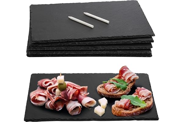 Hacaroa 6 Pieces Slate Cheese Board, 12" x 8" Black Charcuterie Boards Natural Slate Stone Plate Tray, Gourmet Serving Platte