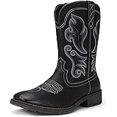 TruVeld Men's Western Cowboy Boots with Embroidered Design - Comfortable Square Toe, Durable Wide Toe, Stylish Western Boots for All-Day Wear