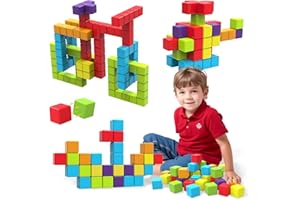 Pairez Toys Magnetic Building Blocks, 1.65 inch Large Magnetic Stacking Cubes for Toddlers, Sensory & Montessori Toys for Boy