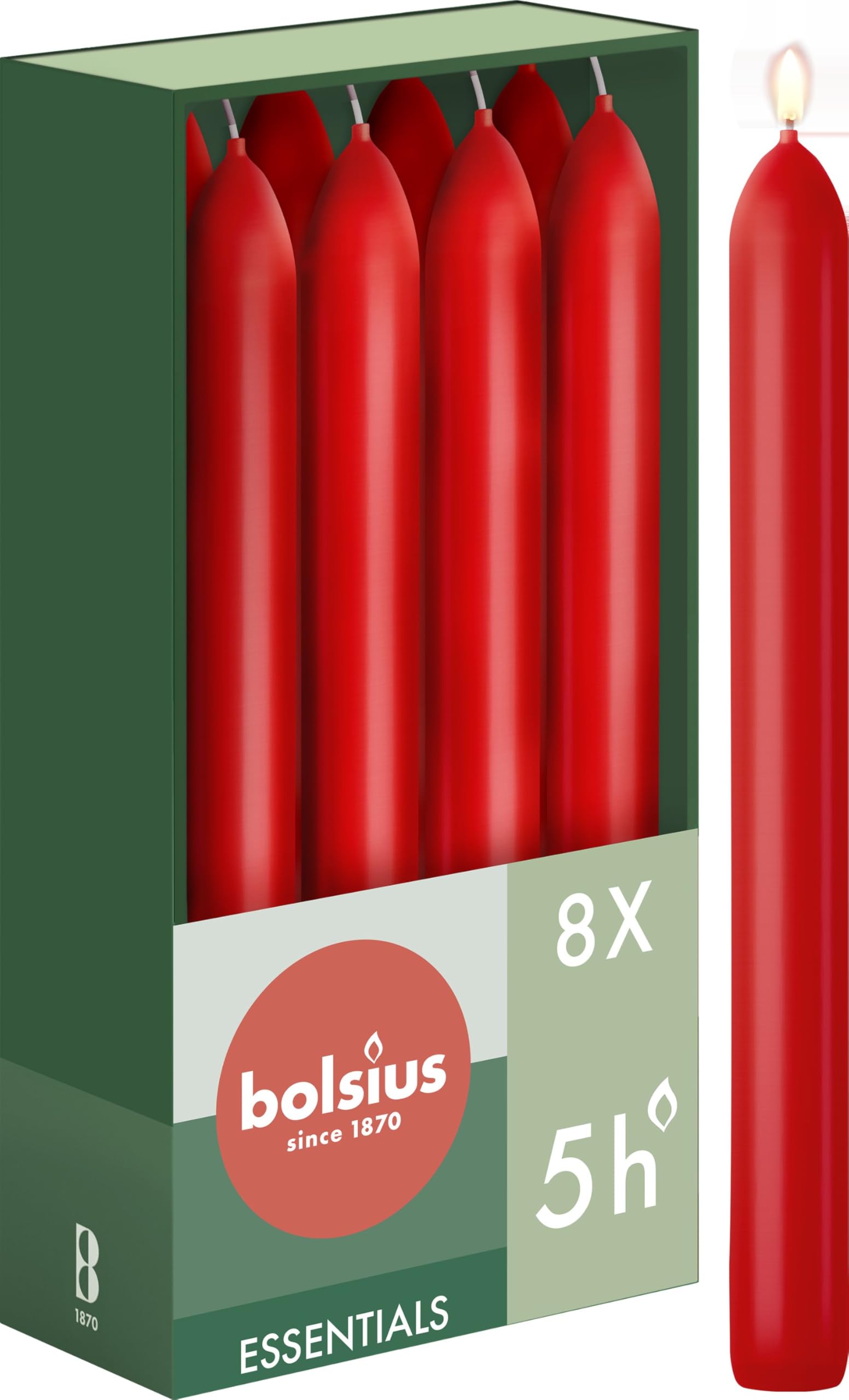 Bolsius Tapered Dinner Candles – Red – 8-Pack – 17 cm – Long Burning Time of 5 Hours – Unscented – Includes Natural Vegan Wax – Without Palm Oil — image 1
