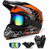 Full Face Dirt Bike Helmet DOT Certified - Complete Adult ATV Helmet Kit with Goggles, Gloves &amp; Mask, Adjustable Visor, Quick Release