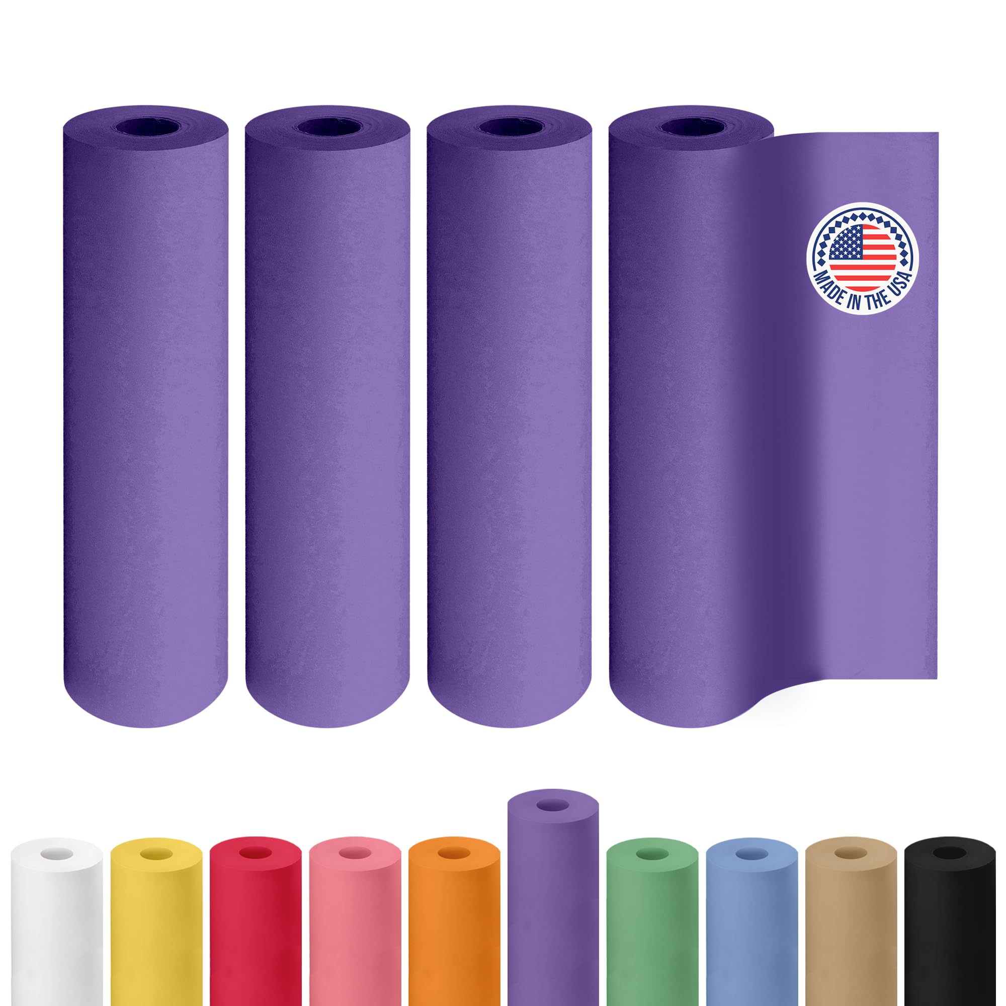 12" x 1200" (100 feet) Purple Kraft Paper Roll, Pack of 4 - USA-Made Quality Craft Paper for Gift Wrapping, Kids Arts & Crafts, School Projects - 100% Recycled Natural, 50lb Thickness by IDL Packaging Image